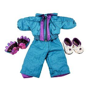 Vintage Turquoise Purple 1980s Doll Ski Bib And Coat Outfit Gloves Shoes